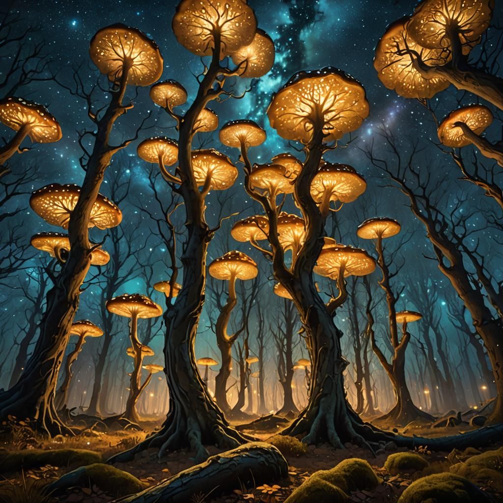 Mystical Forest Landscape in Art Nouveau Style