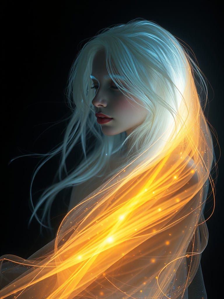 Ethereal Iridescent Goddess in Radiant Laser Light