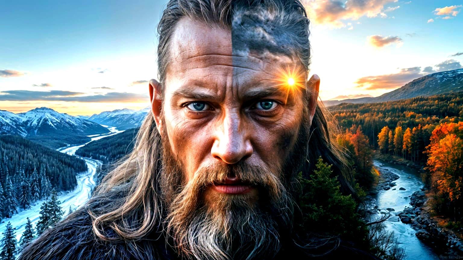 Viking Warrior Portrait in Four Seasons