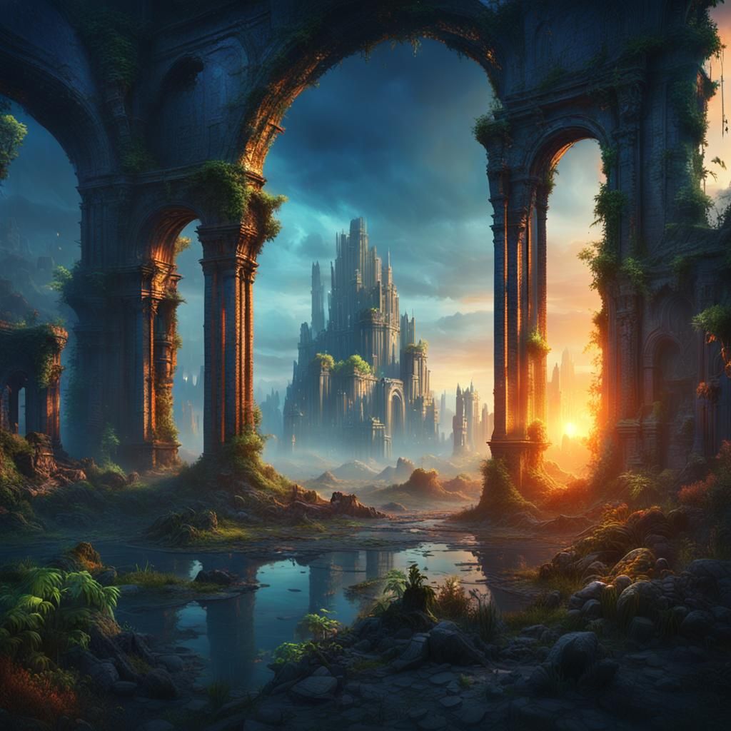 Epic Futuristic Ruins Cityscape in Unreal Engine 5 Style