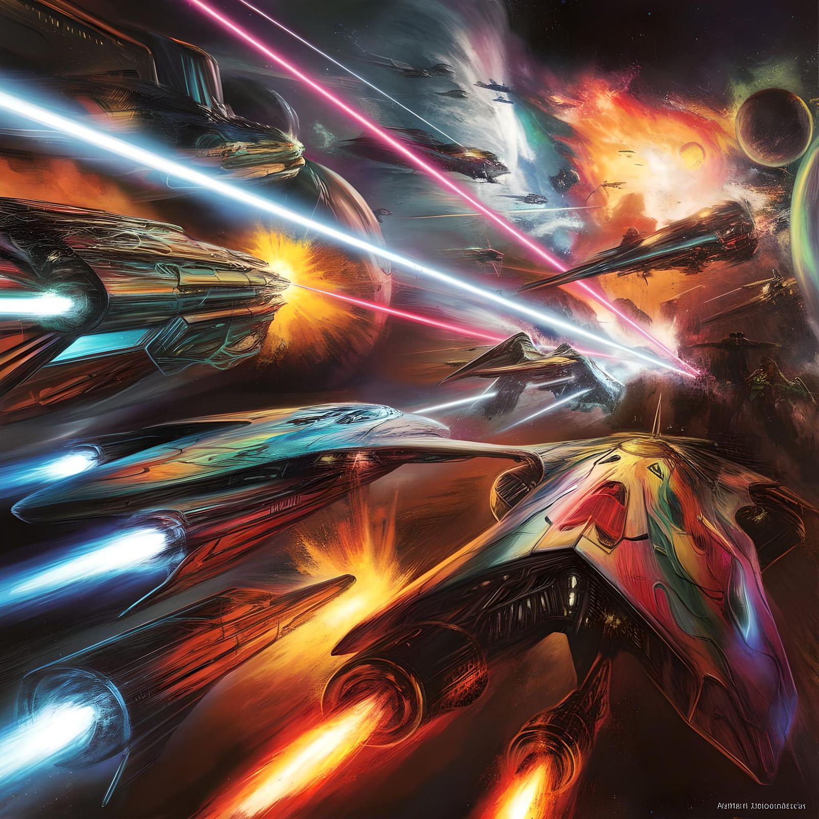 Spectacular Intergalactic Space Battle in Retro Sci-Fi Style