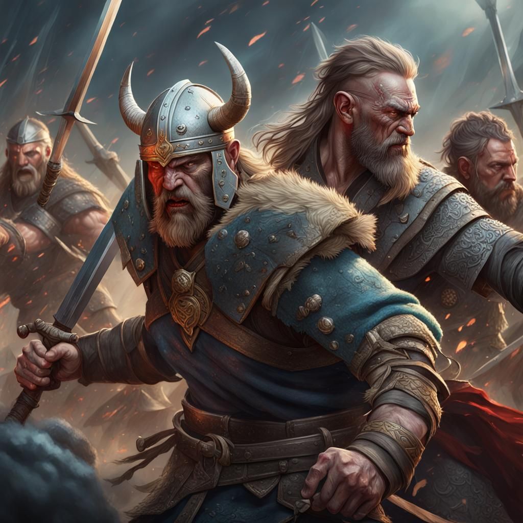 Vikings and Orcs Sword Fight: Hyperdetailed Portrait