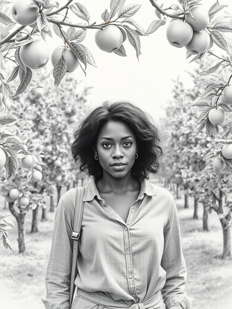 African American Woman in Apple Orchard