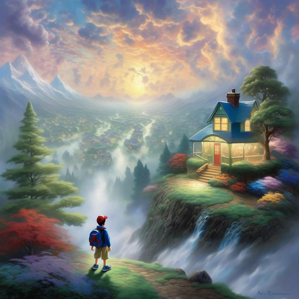 Ethereal Fantasy Ash Ketchum in Kinkade Style
