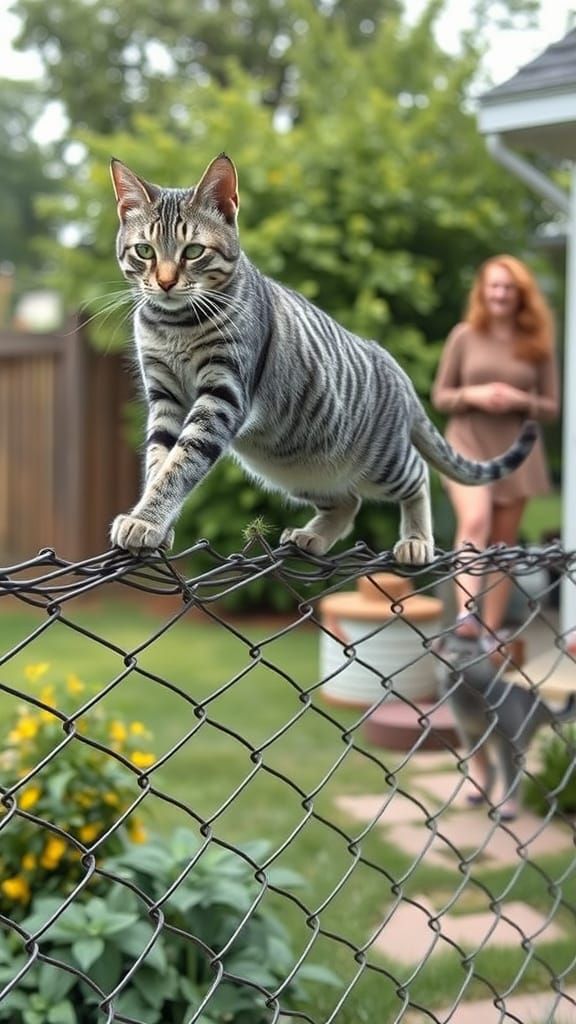 Polydactyl Cat Balances on Fence, Potter Style