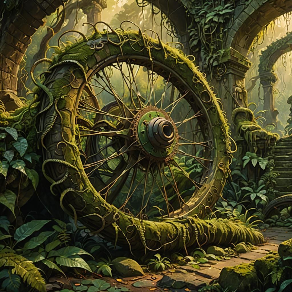 Dragon Tail Entwined with Jungle Bicycle Wheel