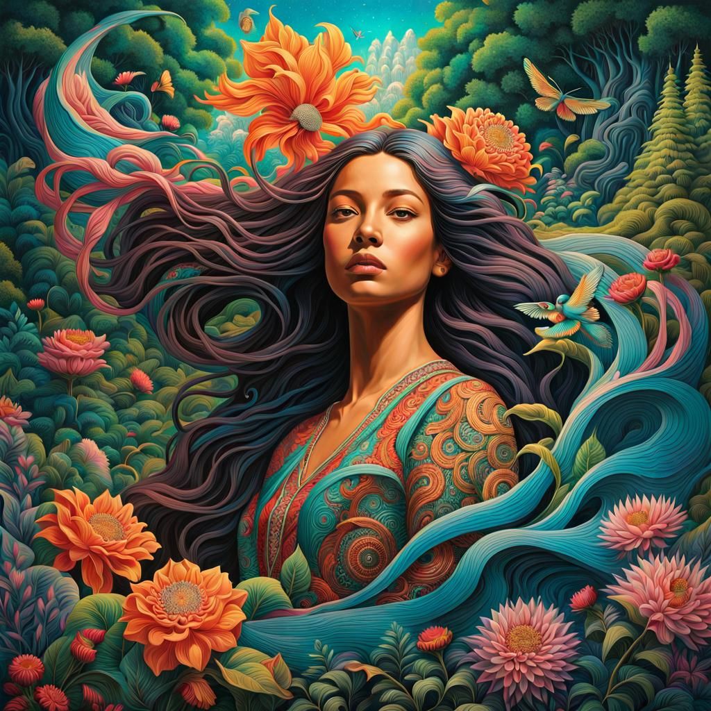 Surreal Forest Scene with Narcotic Flower, Digital Art