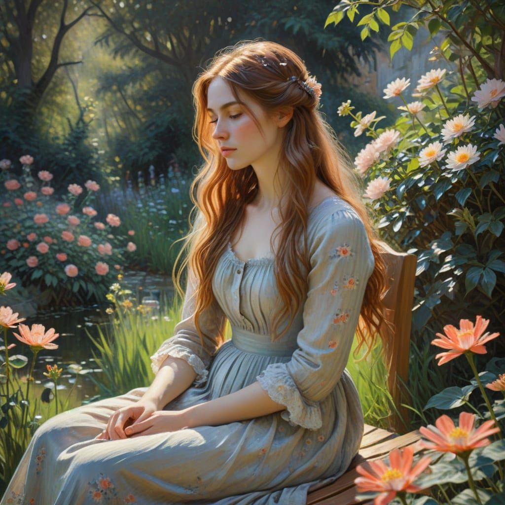 Impressionist Woman in a Dreamy Garden Setting