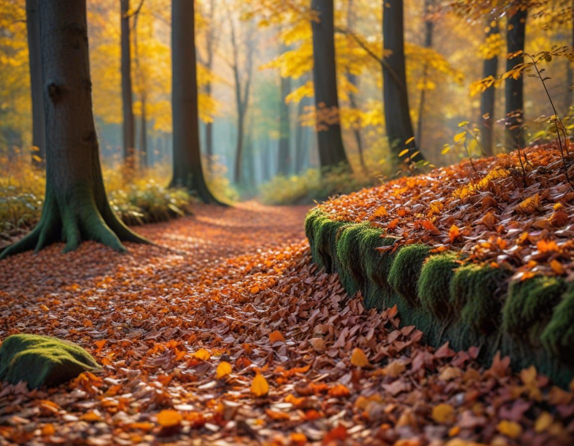 Vibrant Autumn Forest with Leaf Carpet