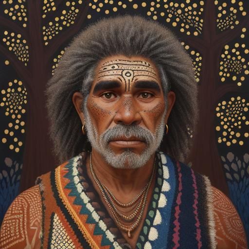 Aboriginal Man with Didgeridoo in Pointillism Style