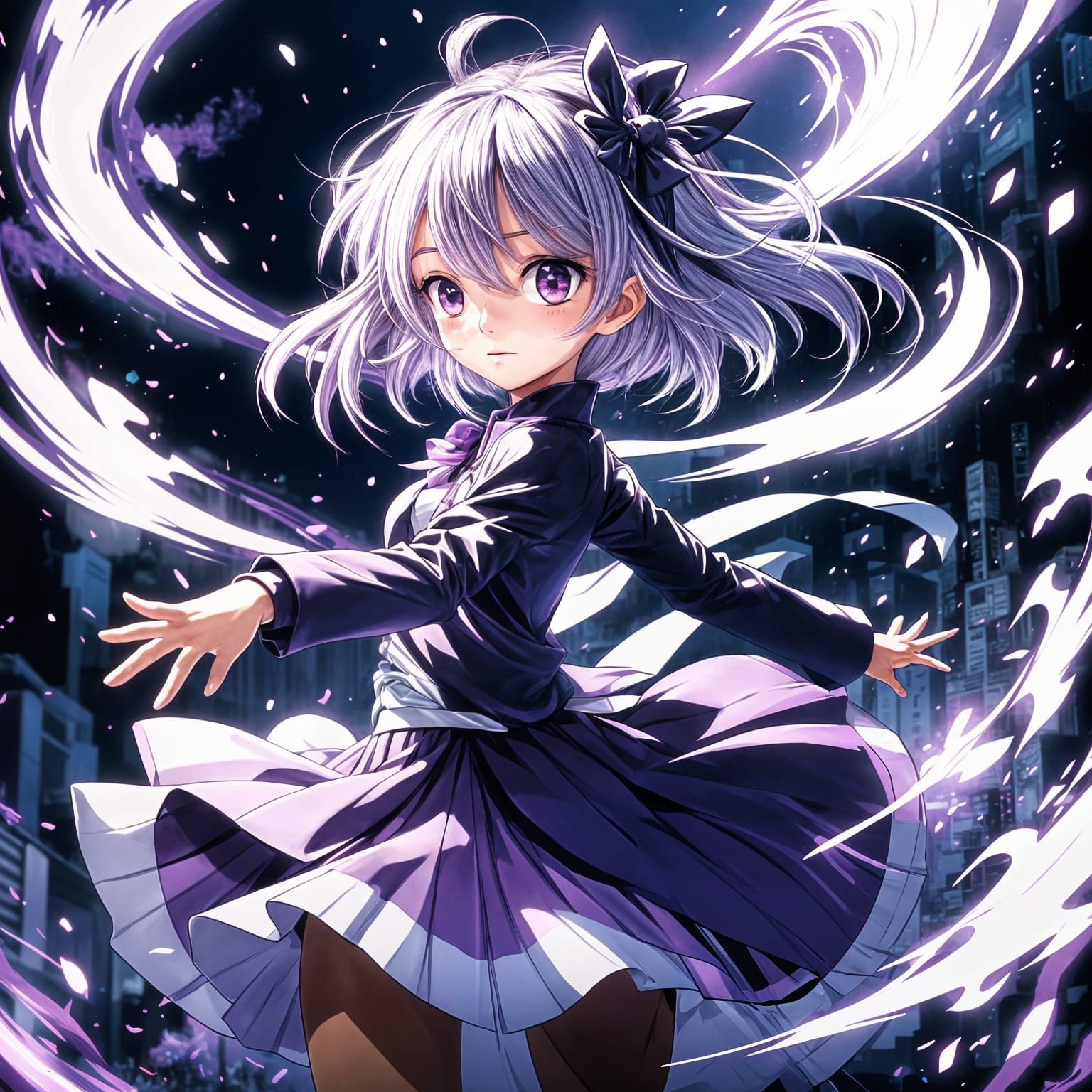 Purple and White Magic in Anime Style