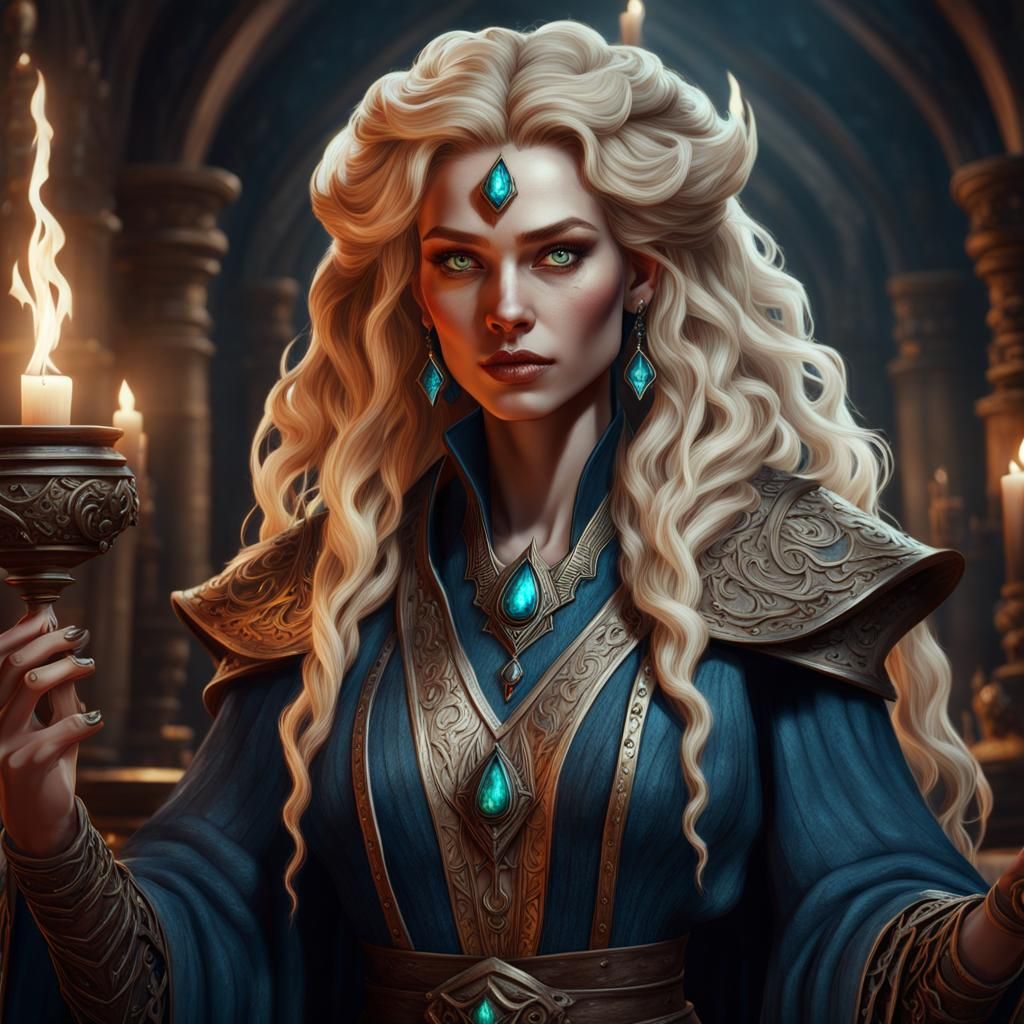 Fantasy Sorceress Casting Spell, Digital Art