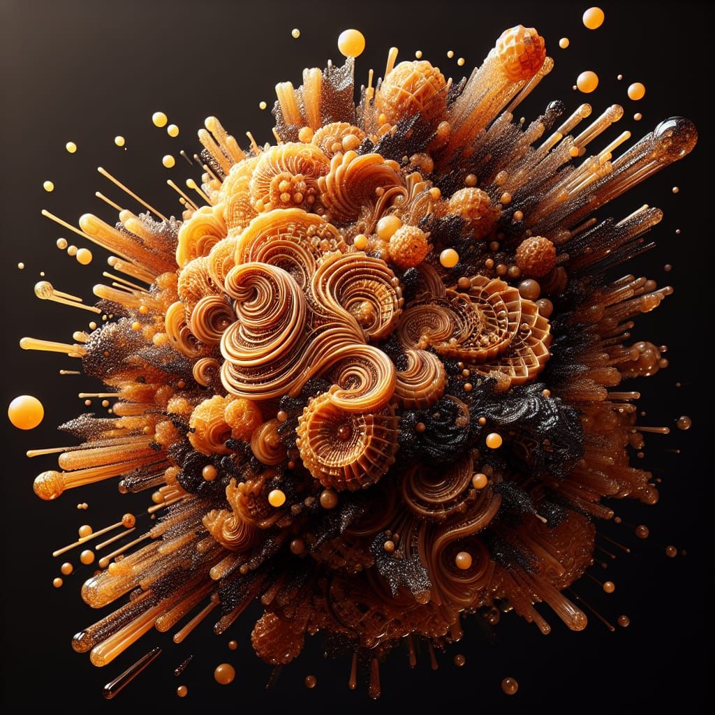 Epicycloid Molten Amber - Explosions of Glitterglass Distort Reflect Magnify Randomly