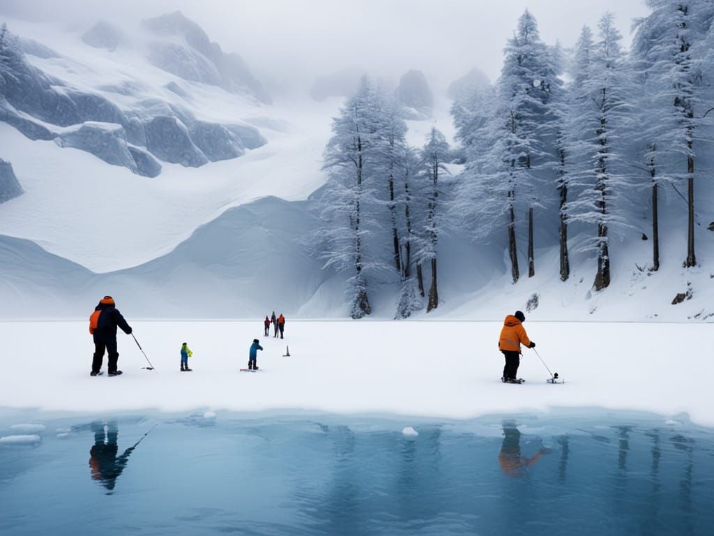 Ice Fishing Scene with Breathtaking Contrast