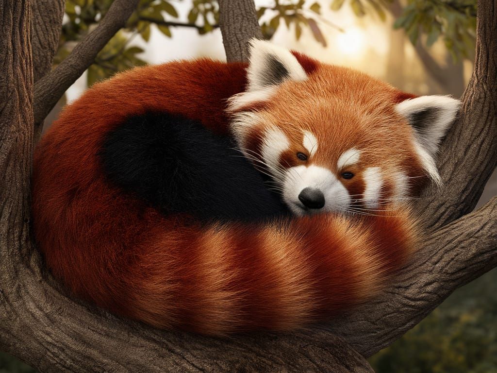 Resting Red Panda in Forest Sunlight
