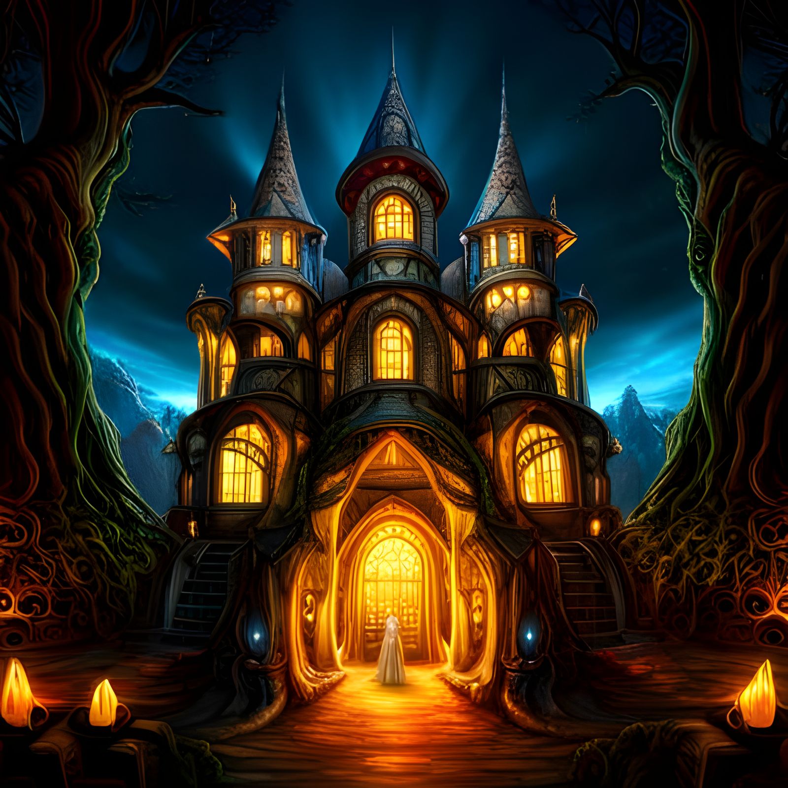 Whimsical Haunted Fairy Castle in Enchanted Forest