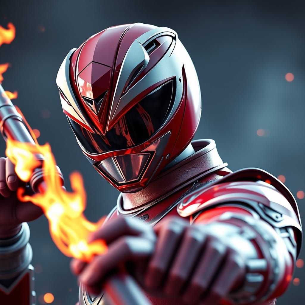 Red Ninja Power Ranger in Futuristic Battle Stance
