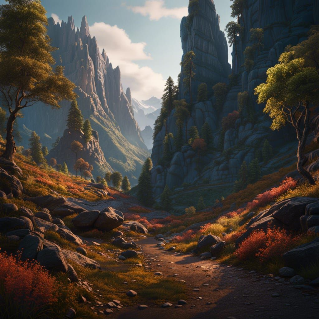 Fantastical Mountain Landscape in Detailed Matte Painting