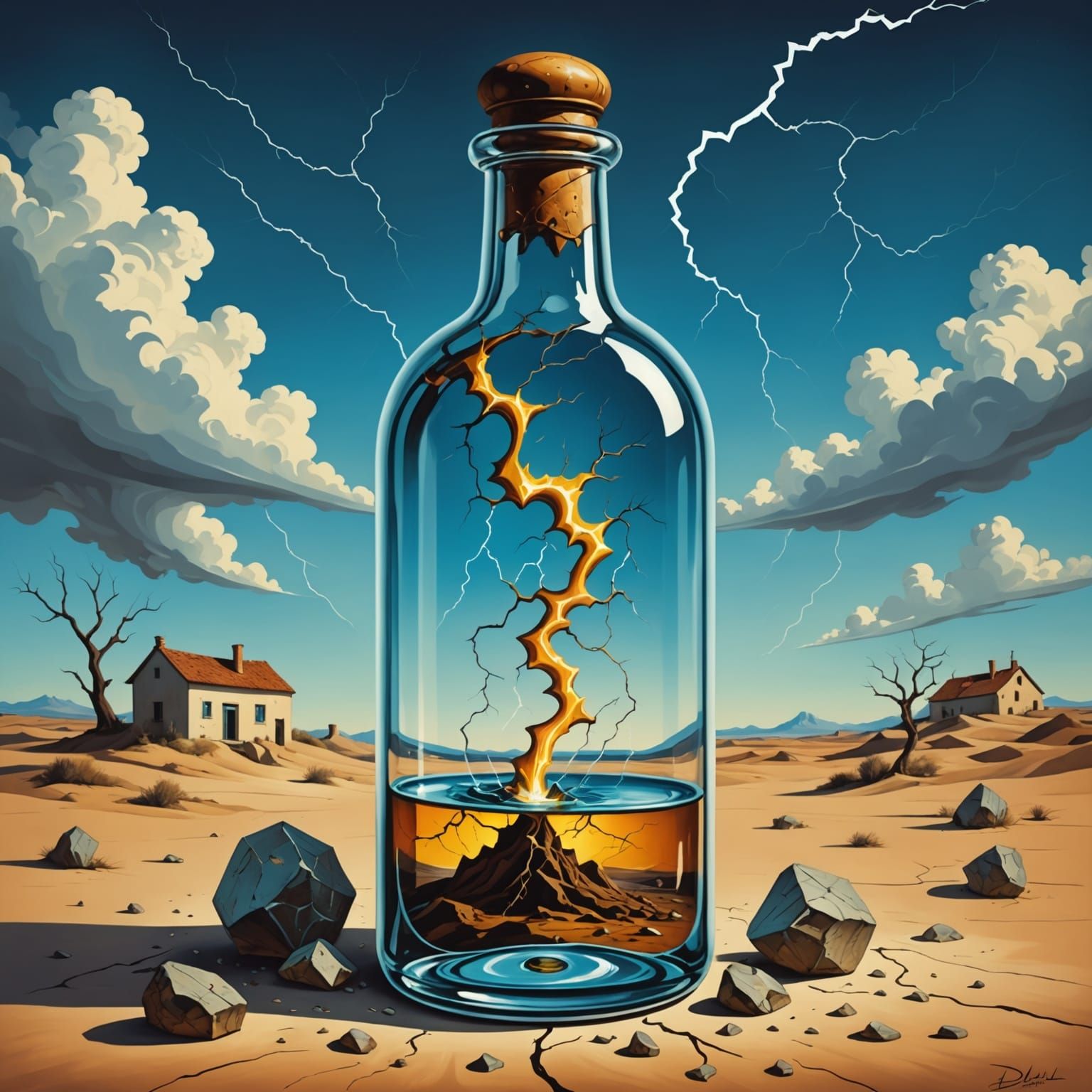 Surreal Lightning in a Bottle: Dali-esque Oil Painting
