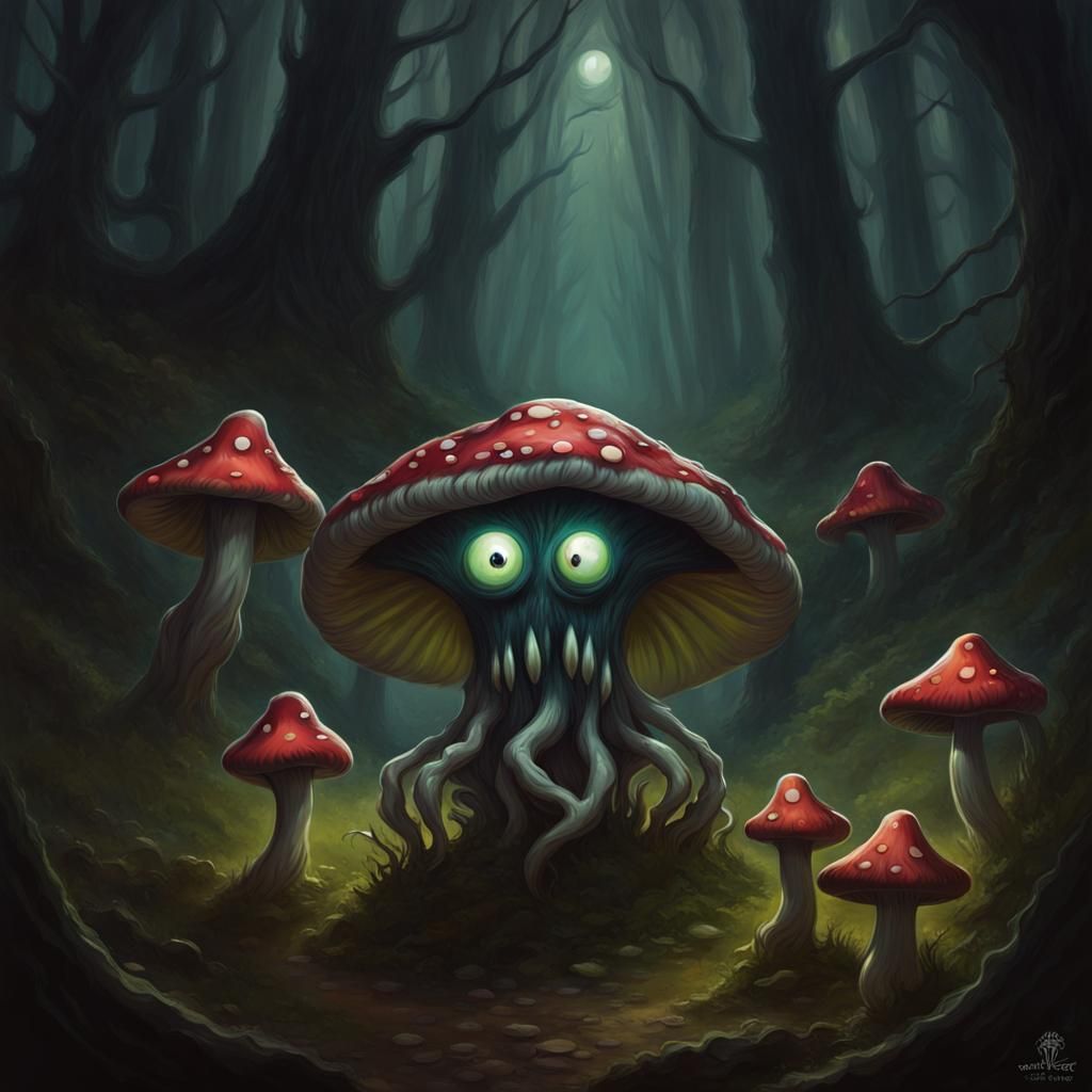 Sinister Mushroom Monster with Radiant Eyes