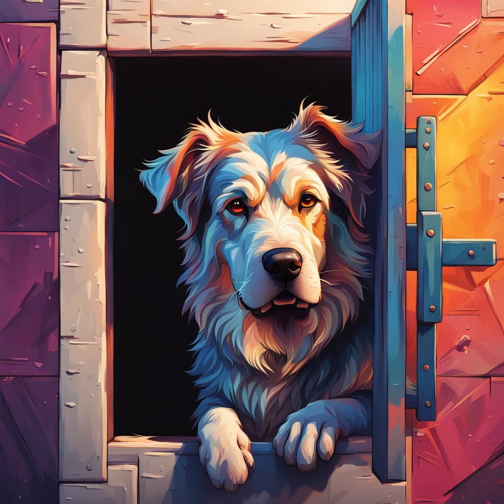 Hyperrealistic Empty Dog Kennel with Dramatic Lighting