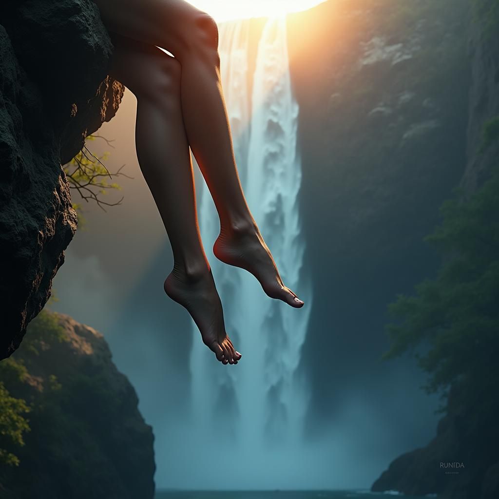 Majestic Waterfall View: Hyperrealistic Concept Art