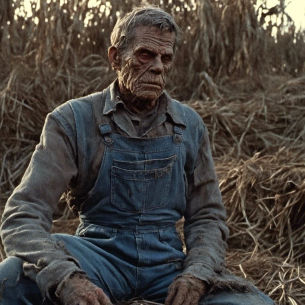 Cinematic Denim Overalls with Dreamy Film Grain