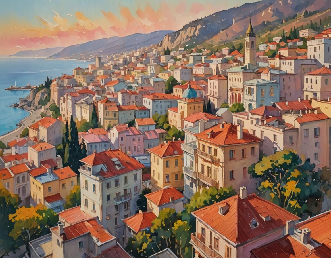 Yalta, Crimea: An Impressionist Gouache Painting