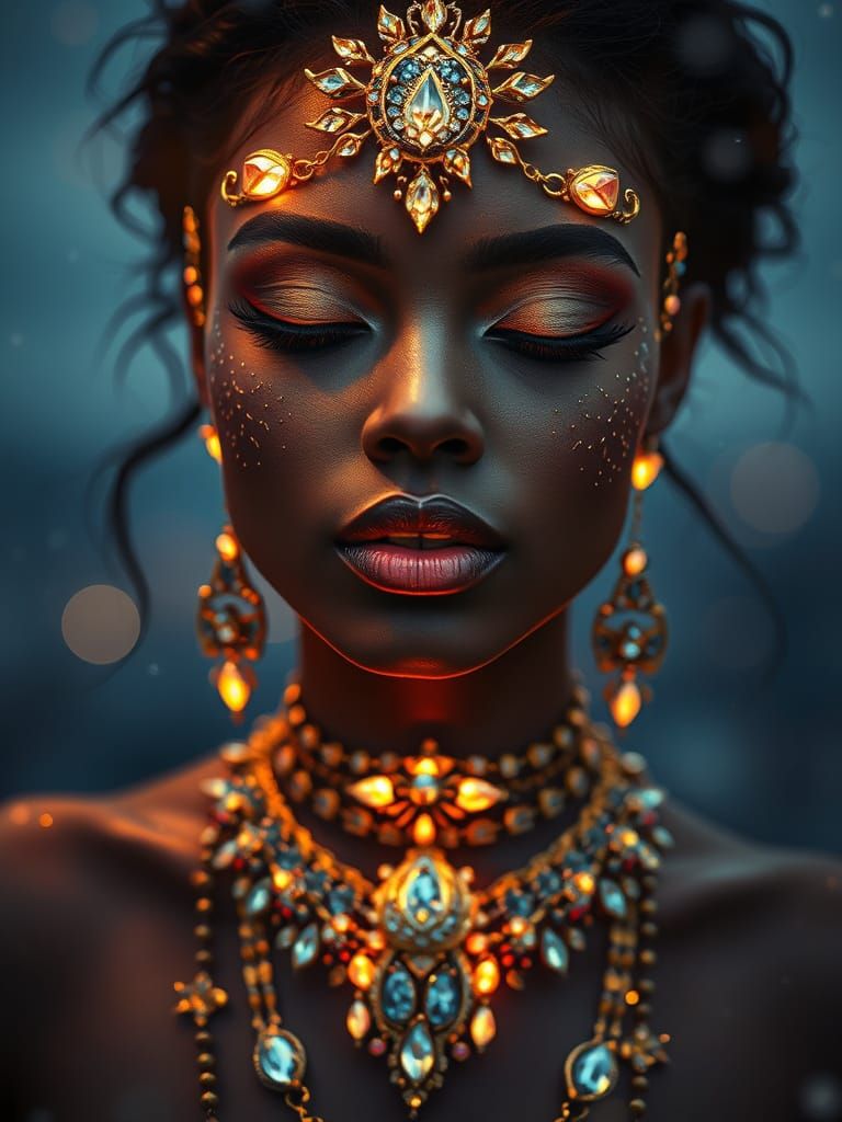 Hyperdetailed Jewelry Portrait in Kintsugi Style