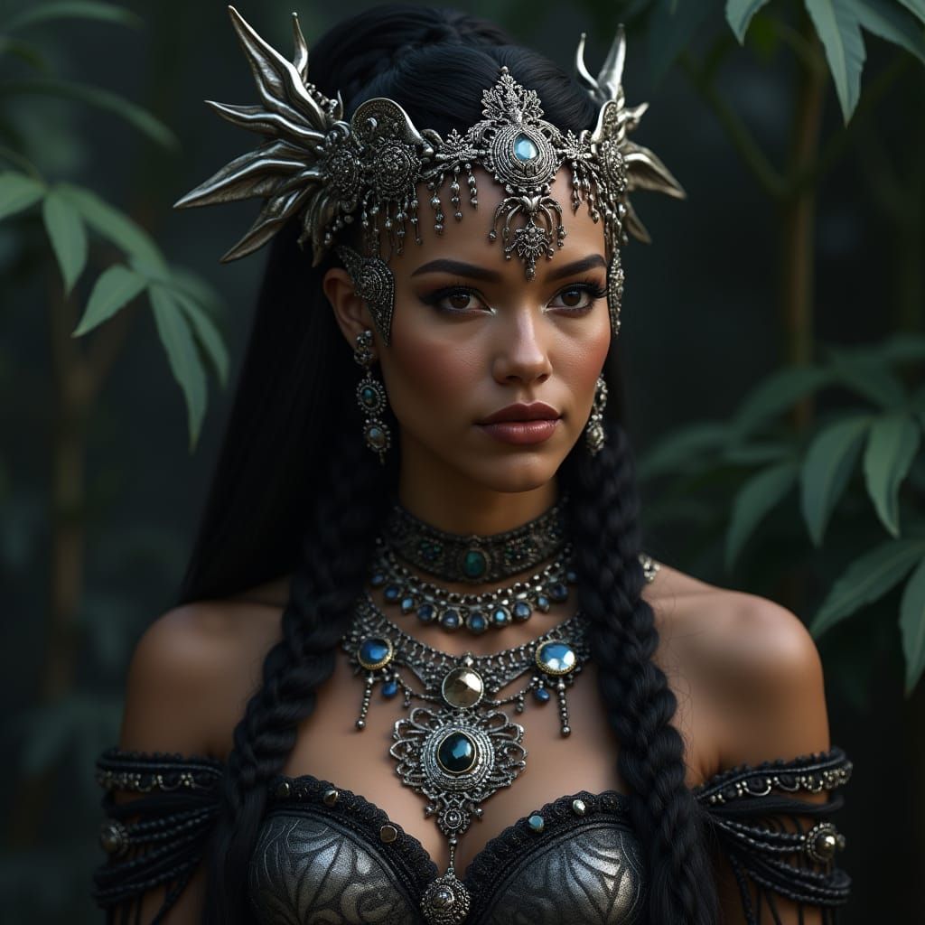 Amazon Warrior: Hyperrealistic Portrait with Geometric Jewel...