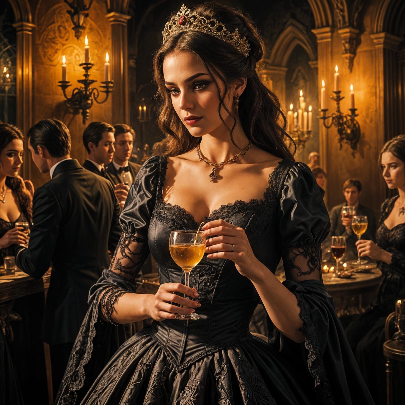 Elegant Gothic Masquerade Ball Scene