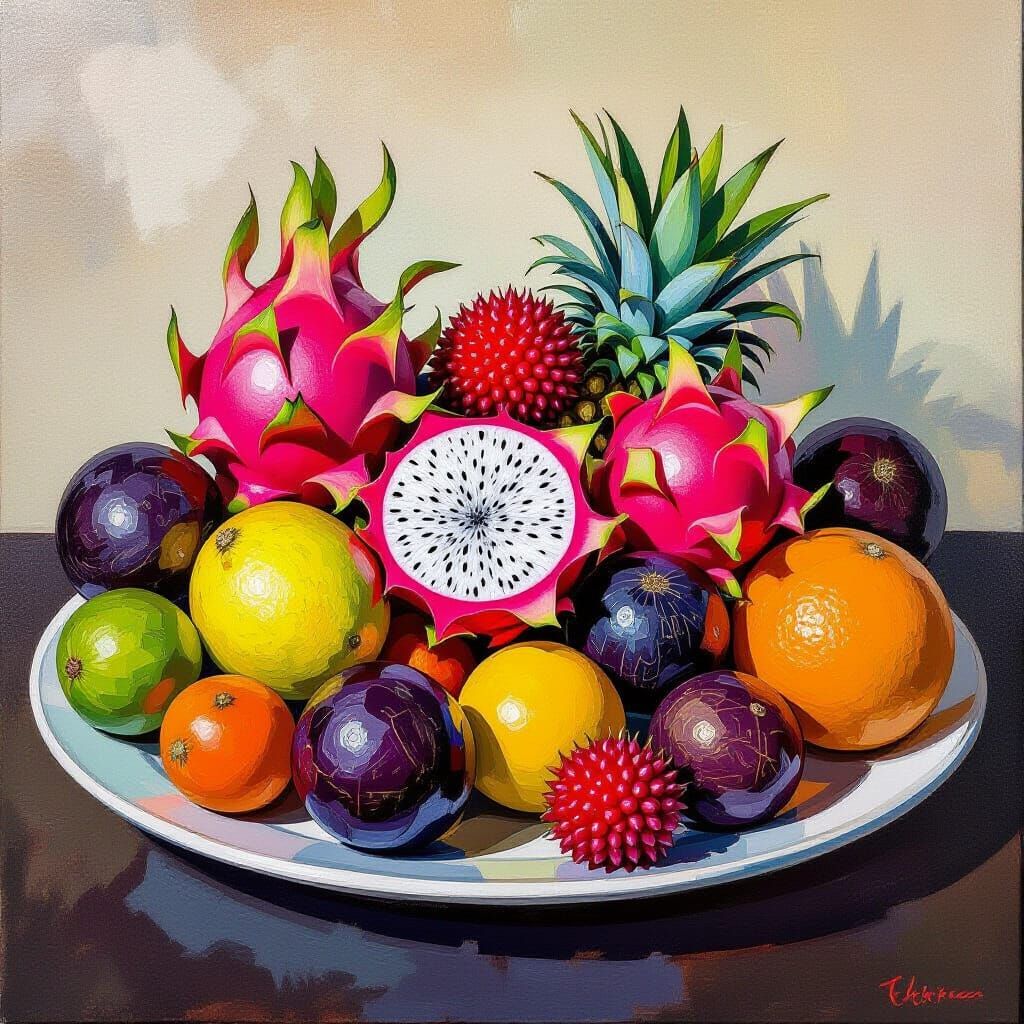 Vibrant Exotic Fruit Still Life in Bold Brushstrokes