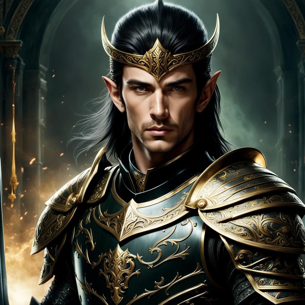 Elvish Paladin Portrait in Dark Fantasy Style