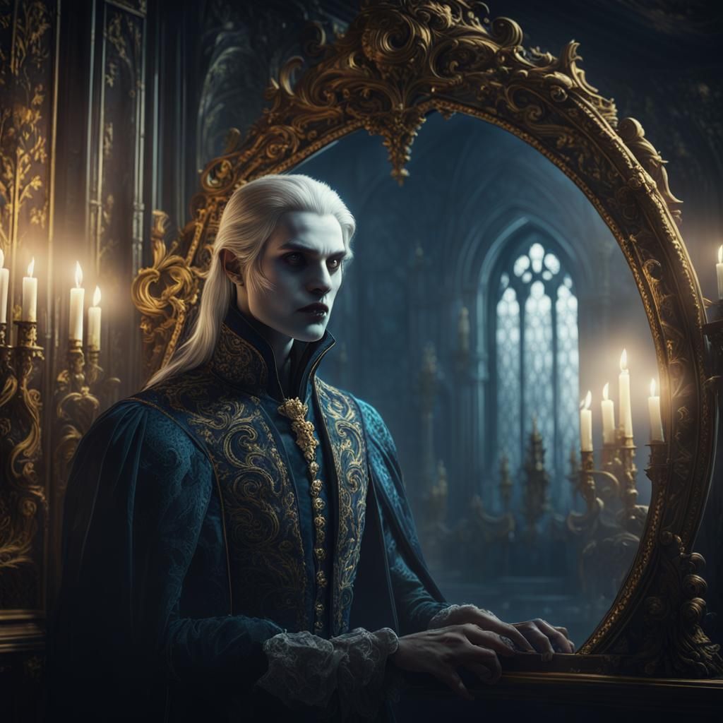 Vampire in Baroque Mirror: Gothic Fantasy Art