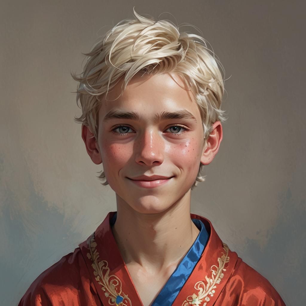 Confident Boy with Blonde Hair in Hyperdetailed Portrait