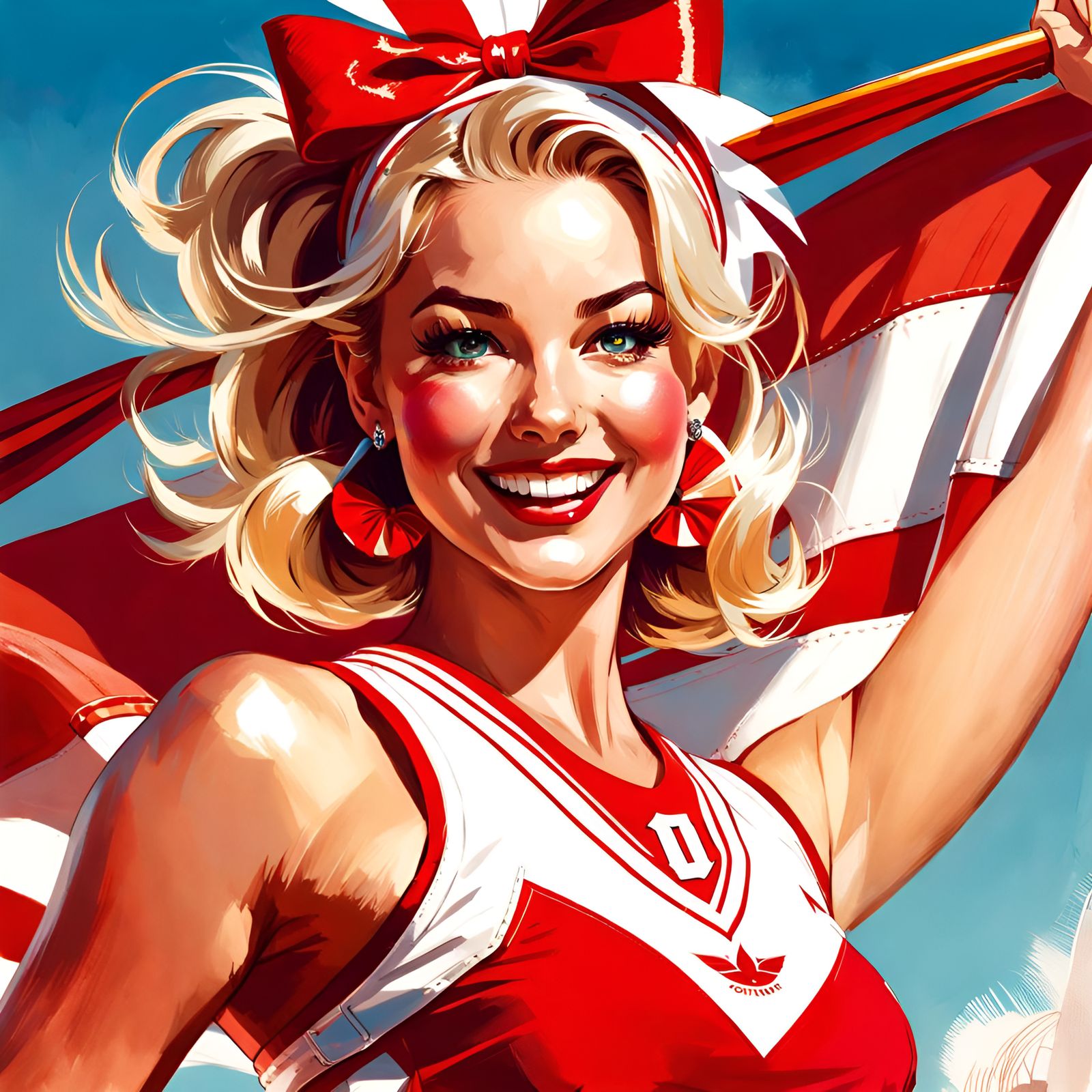 Cheerful Cheerleader Portrait in Pin-Up Style
