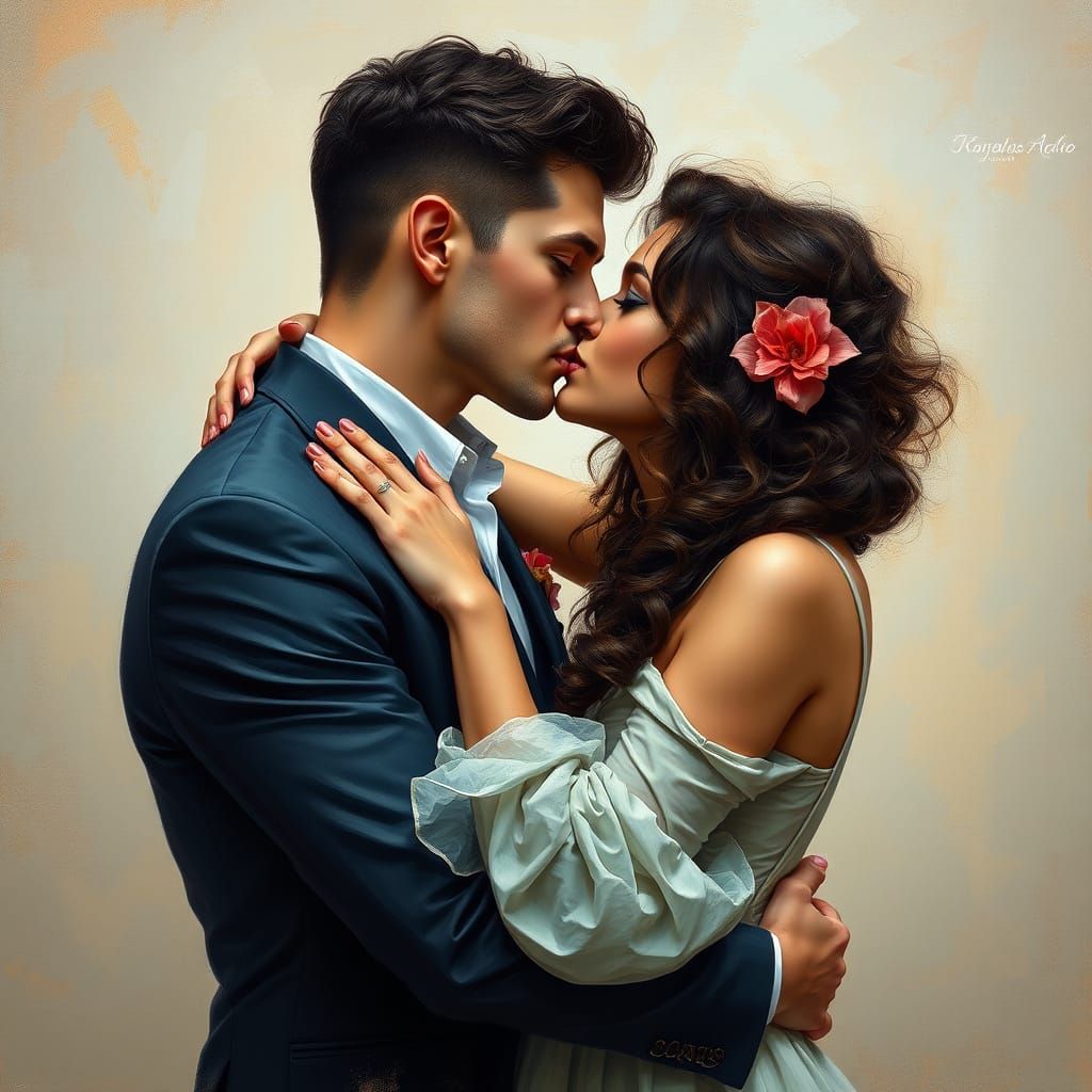 Romantic Couple in Elegant Embrace