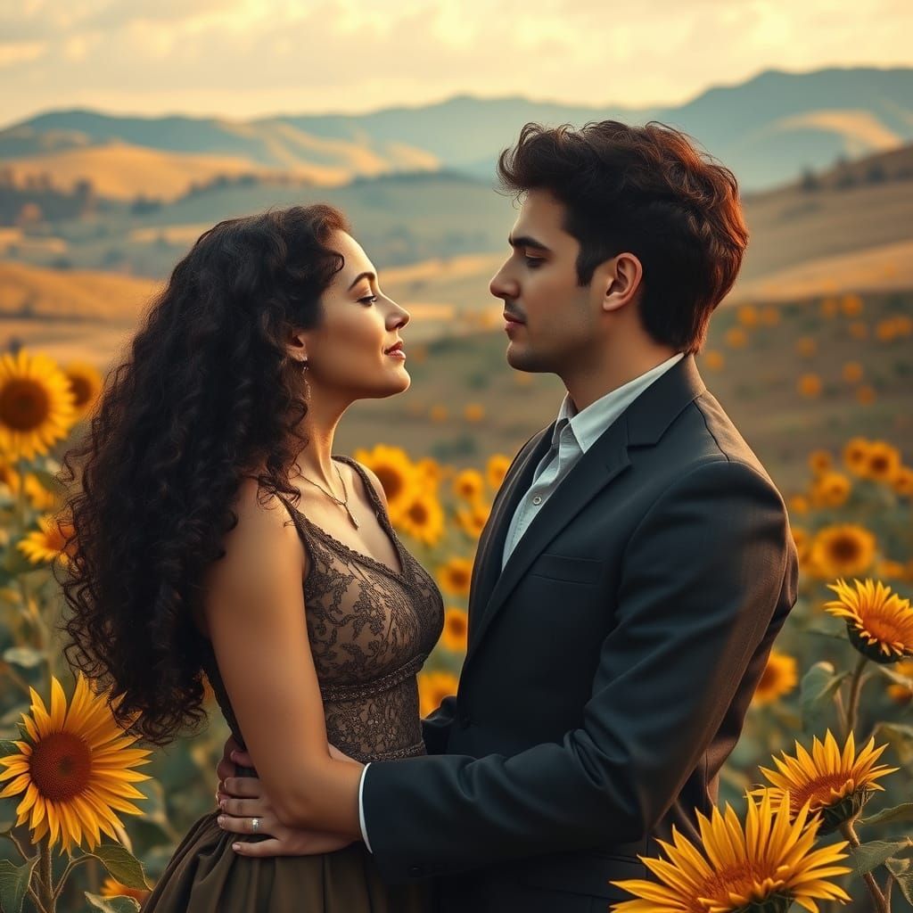 Romantic Ukrainian Couple in a Sunflower Landscape