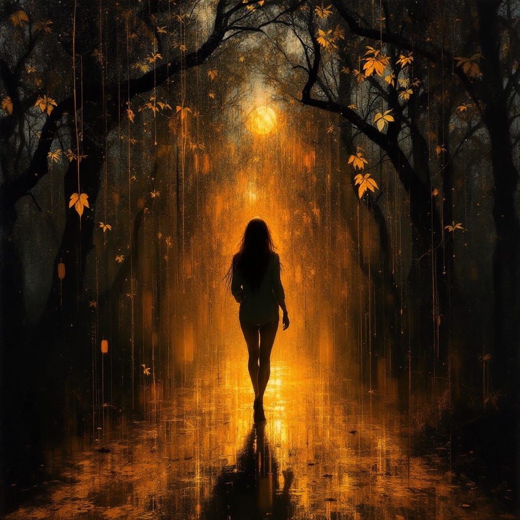 Luminous Twilight Street Scene with Refractive Distortion