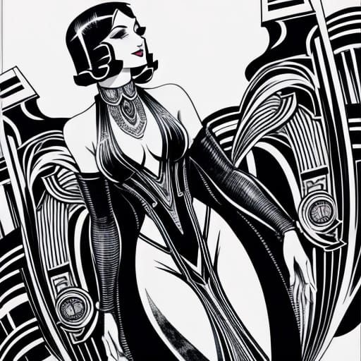 Sensual Art Deco Ink Drawing