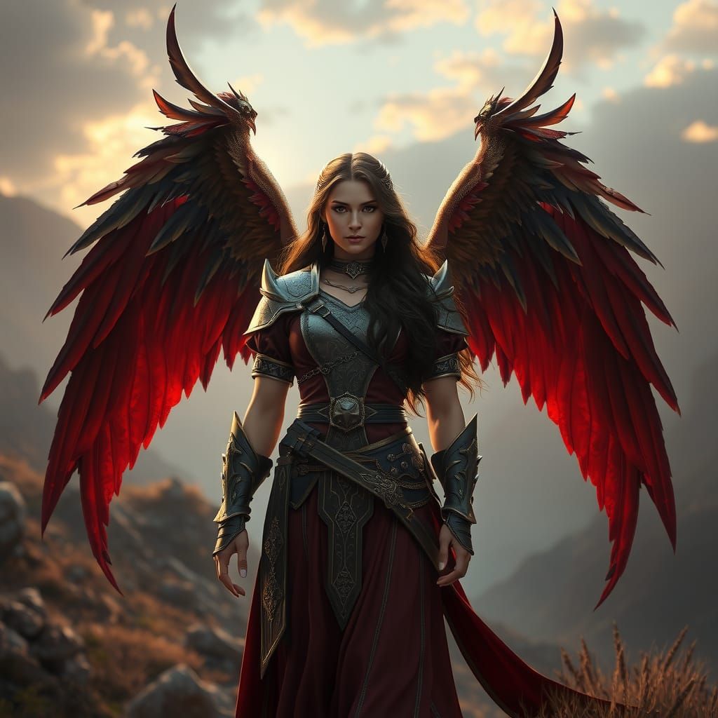 Illyrian Winged Warrior in Ethereal Landscape