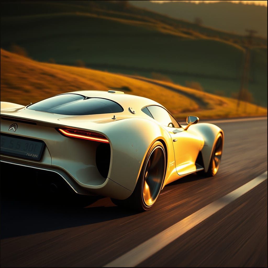 Steampunk Cream 2010 Citroën SM Hypercar Cruising in Auvergn...