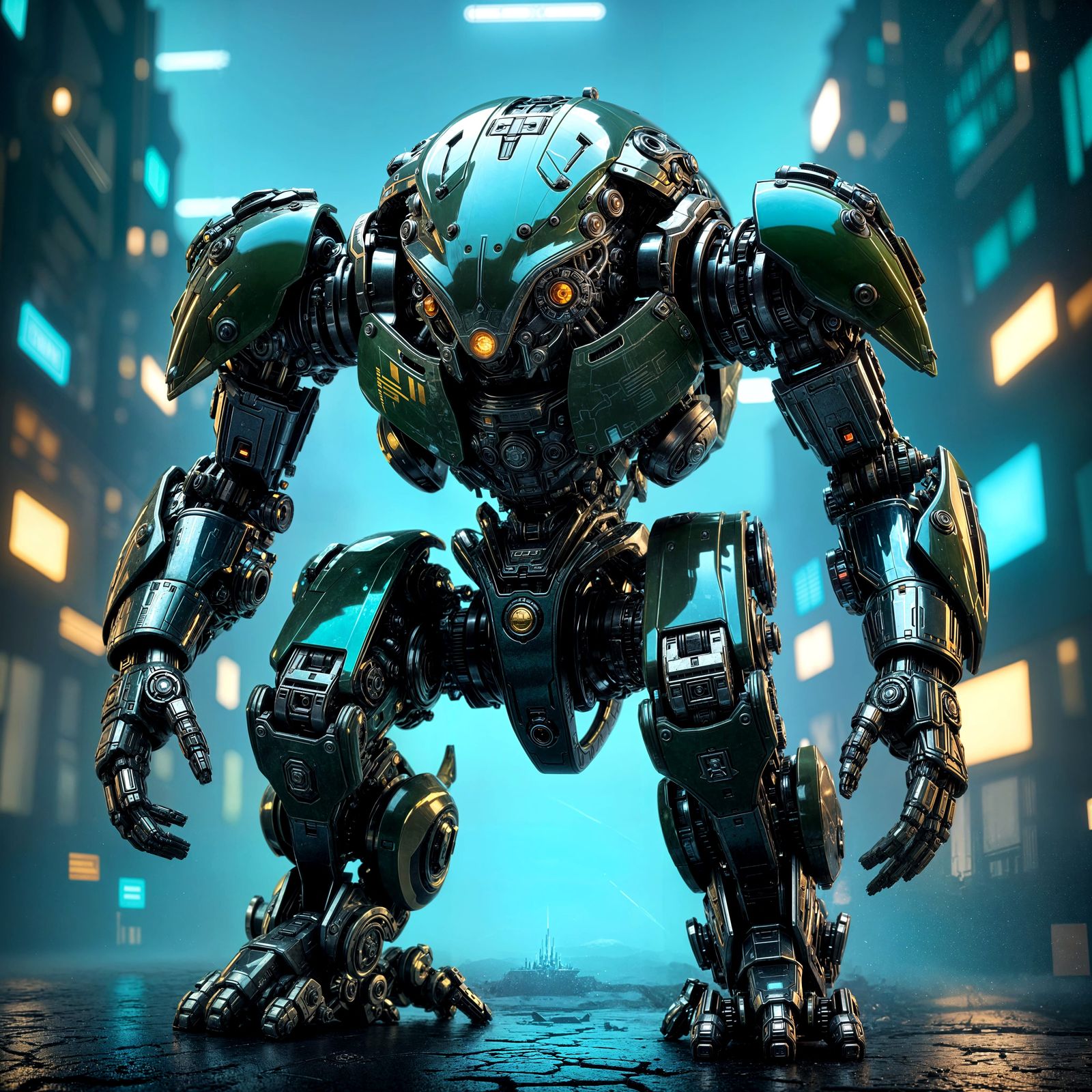 Heavily Armed Green and Blue BattleMech in 8K