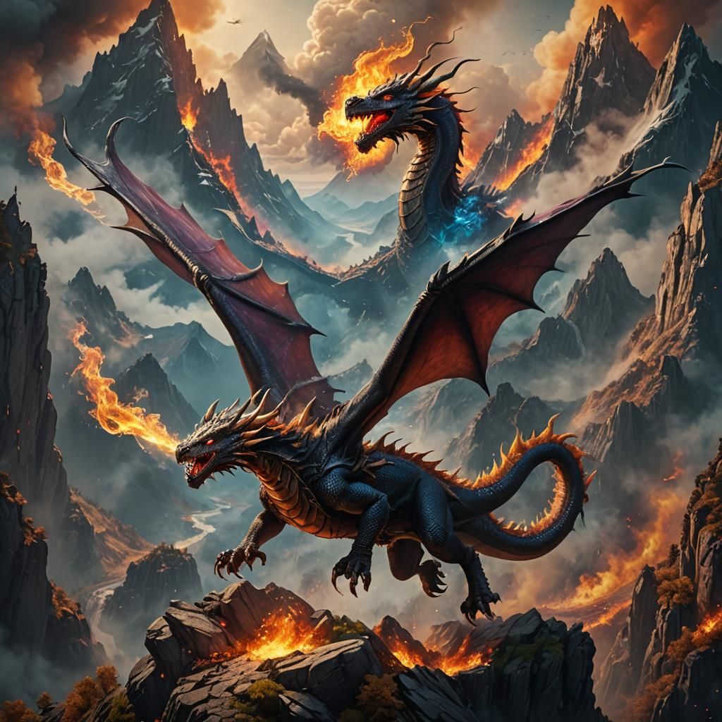 Fantasy Dragon Flying Over Mountains in 3D Style