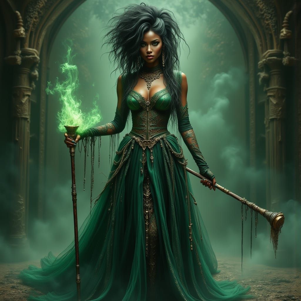 Ethereal Voodoo Sorceress Emerges from Bayou Mist