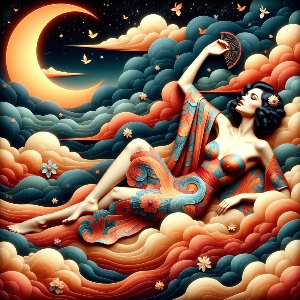 Ethereal Goddess in Art Deco Cloudscape