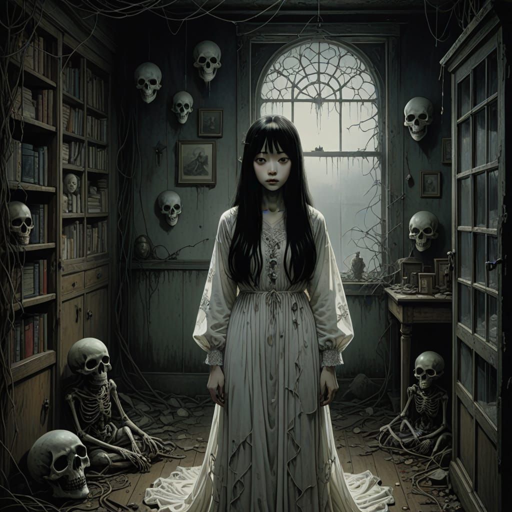 Ethereal Girl in Haunting Nursery Scene