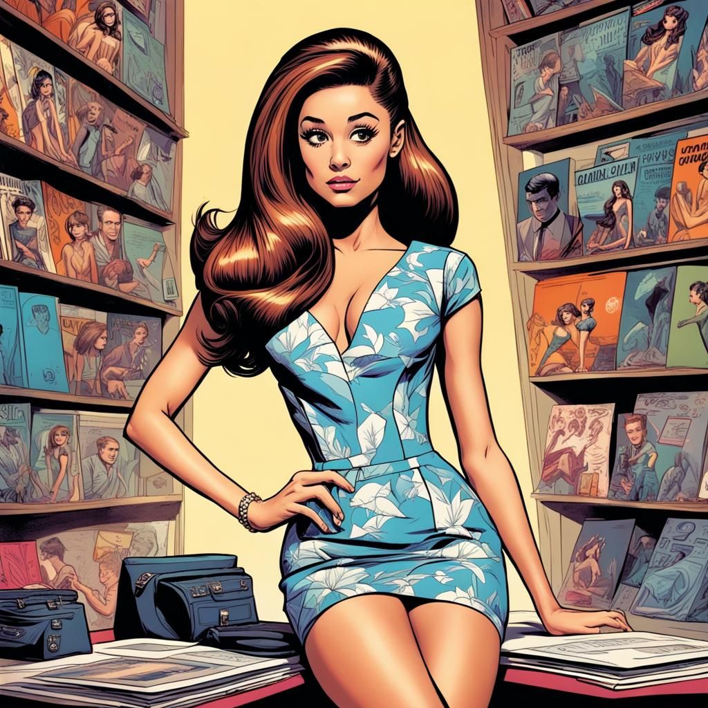 Ariana Grande as 1960s Bond Girl in Comic Art