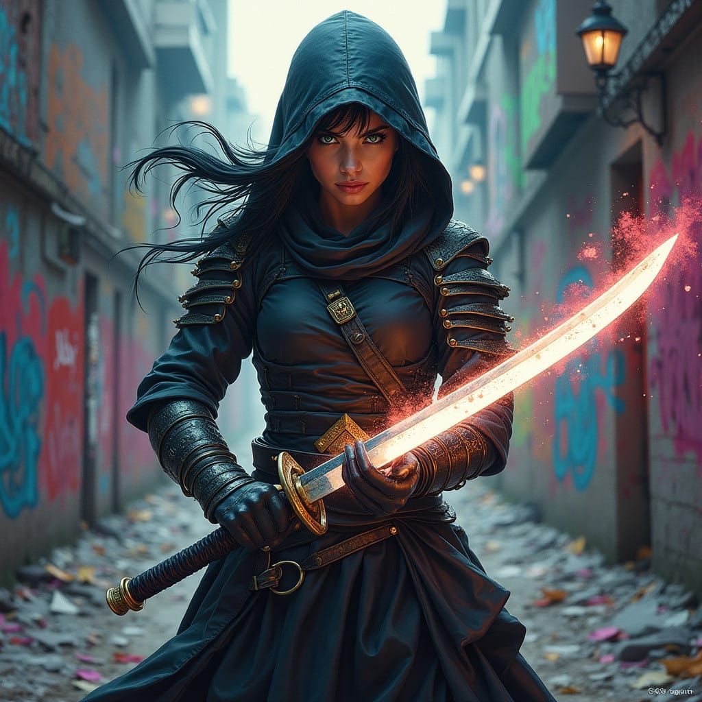 Dark Knight of the Spirit in Vibrant Cityscape