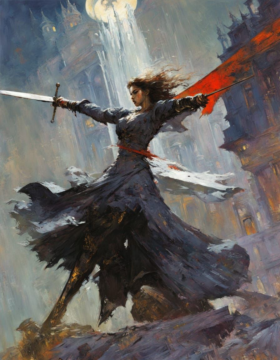 Epic Anime Queen Battles with Giant Sword